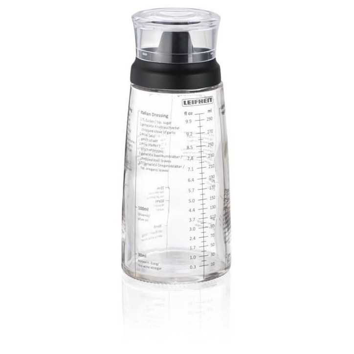 Shaker a Vinaigrette Leifheit 3195, mélangeur vinaigrette gradué de 300 ml avec bec verseur anti-goutte, 5 recettes incluses Shaker a Vinaigrette Leifheit 3195, mélangeur vinaigrette gradué de 300 ml avec bec verseur anti-goutte, 5 recettes incluses