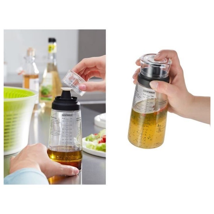 Shaker a Vinaigrette Leifheit 3195, mélangeur vinaigrette gradué de 300 ml avec bec verseur anti-goutte, 5 recettes incluses Shaker a Vinaigrette Leifheit 3195, mélangeur vinaigrette gradué de 300 ml avec bec verseur anti-goutte, 5 recettes incluses