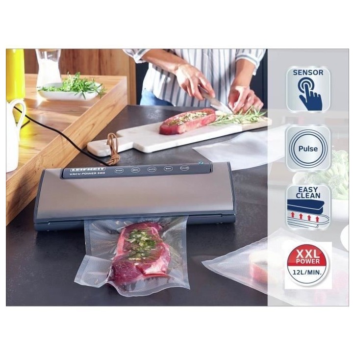 Machine de mise sous vide alimentaire - LEIFHEIT 500 Vacu Power 3236 - 10 sacs inclus - Gris Machine de mise sous vide alimentaire - LEIFHEIT 500 Vacu Power 3236 - 10 sacs inclus - Gris