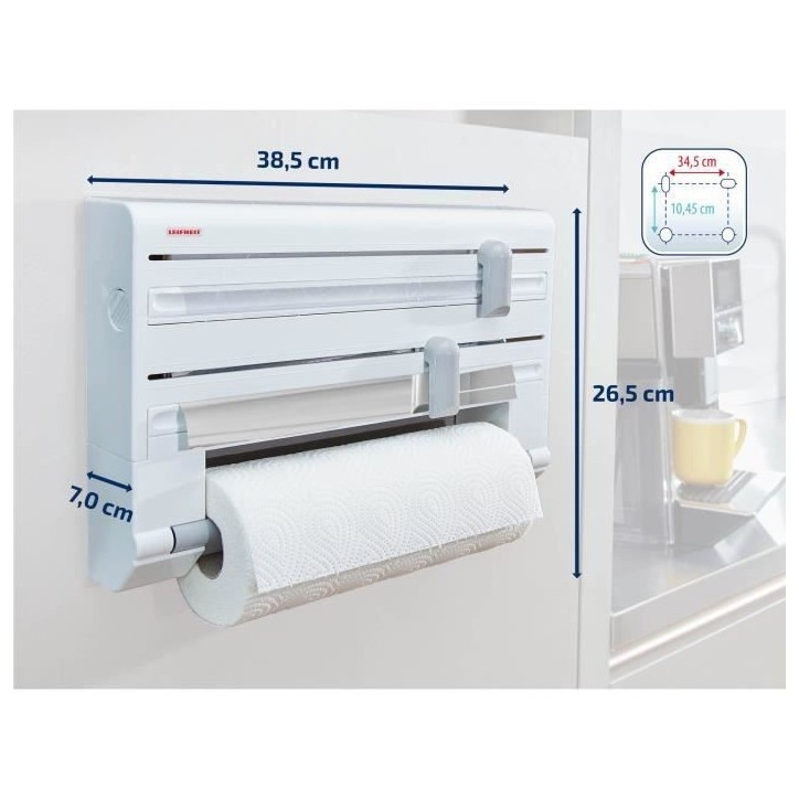 Dérouleur mural Leifheit Parat ComfortLine 25703, porte-rouleau mural cuisine pour 3 rouleaux avec lames tranchantes, blanc Dérouleur mural Leifheit Parat ComfortLine 25703, porte-rouleau mural cuisine pour 3 rouleaux avec lames tranchantes, blanc