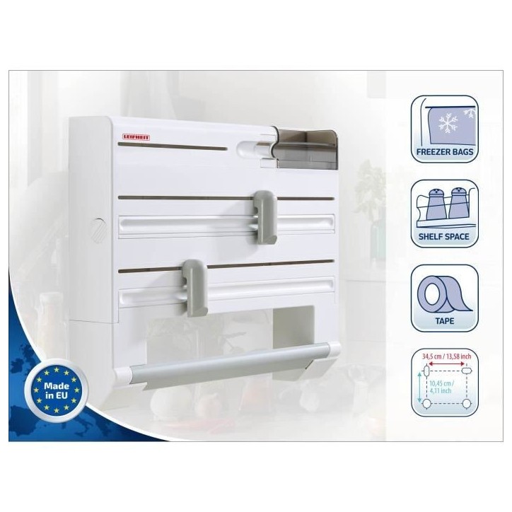 Dérouleur mural Leifheit Parat Plus ComfortLine 25723, porte-rouleau mural avec lames tranchantes et 6 places de rangements, bl Dérouleur mural Leifheit Parat Plus ComfortLine 25723, porte-rouleau mural avec lames tranchantes et 6 places de rangements, bl