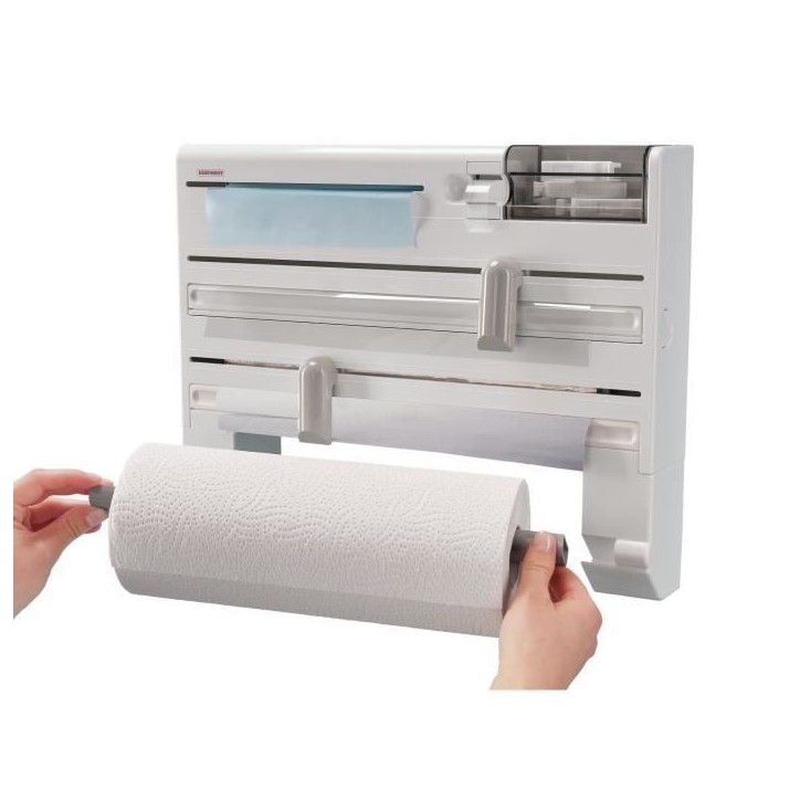 Dérouleur mural Leifheit Parat Plus ComfortLine 25723, porte-rouleau mural avec lames tranchantes et 6 places de rangements, bl Dérouleur mural Leifheit Parat Plus ComfortLine 25723, porte-rouleau mural avec lames tranchantes et 6 places de rangements, bl