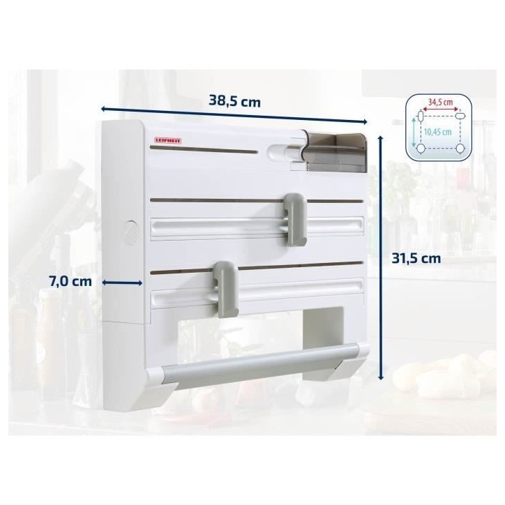 Dérouleur mural Leifheit Parat Plus ComfortLine 25723, porte-rouleau mural avec lames tranchantes et 6 places de rangements, bl Dérouleur mural Leifheit Parat Plus ComfortLine 25723, porte-rouleau mural avec lames tranchantes et 6 places de rangements, bl