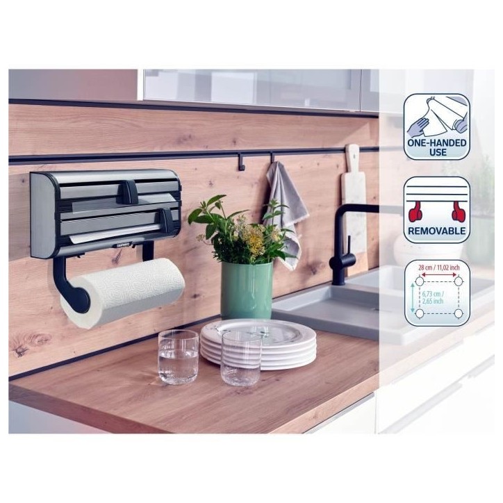 Dérouleur mural Leifheit Parat Royal 25793, porte-rouleau cuisine en acier inoxydable pour 3 rouleaux, lames tranchantes, blanc Dérouleur mural Leifheit Parat Royal 25793, porte-rouleau cuisine en acier inoxydable pour 3 rouleaux, lames tranchantes, blanc