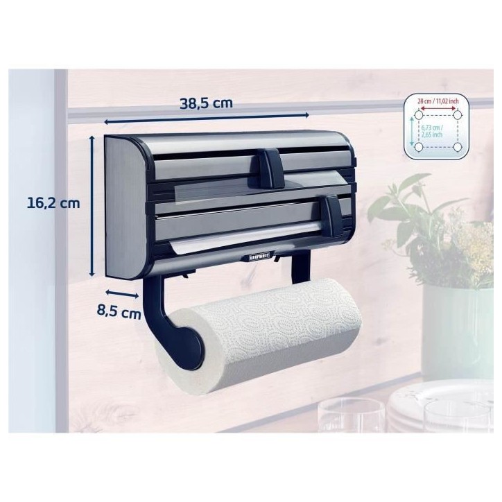 Dérouleur mural Leifheit Parat Royal 25793, porte-rouleau cuisine en acier inoxydable pour 3 rouleaux, lames tranchantes, blanc Dérouleur mural Leifheit Parat Royal 25793, porte-rouleau cuisine en acier inoxydable pour 3 rouleaux, lames tranchantes, blanc