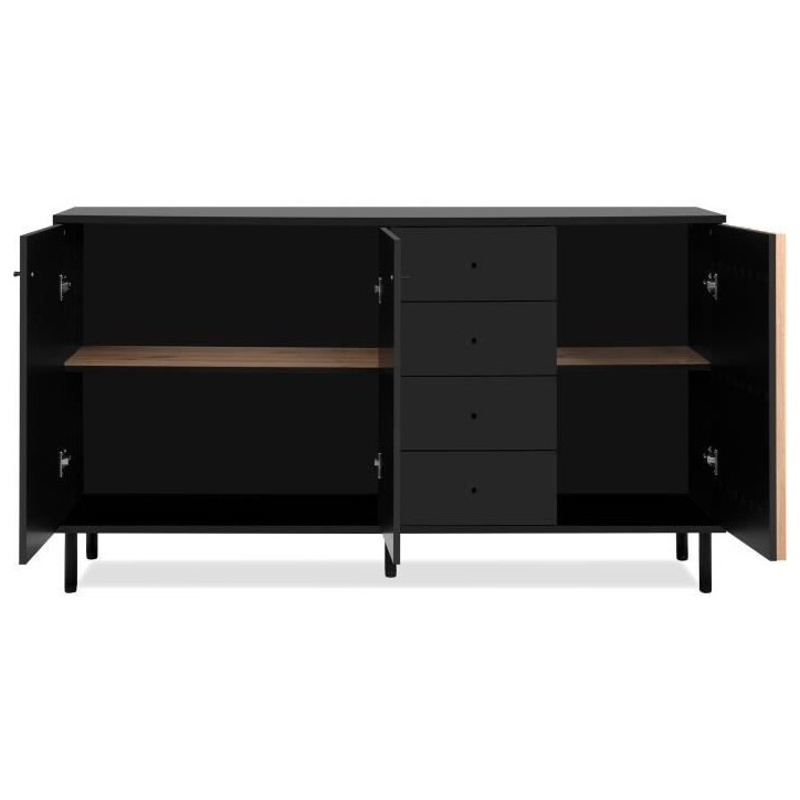 Buffet - MONZA - Décor noir / chene artisan - 3 portes - 4 tiroirs - 160 x 90 x 40 cm Buffet - MONZA - Décor noir / chene artisan - 3 portes - 4 tiroirs - 160 x 90 x 40 cm
