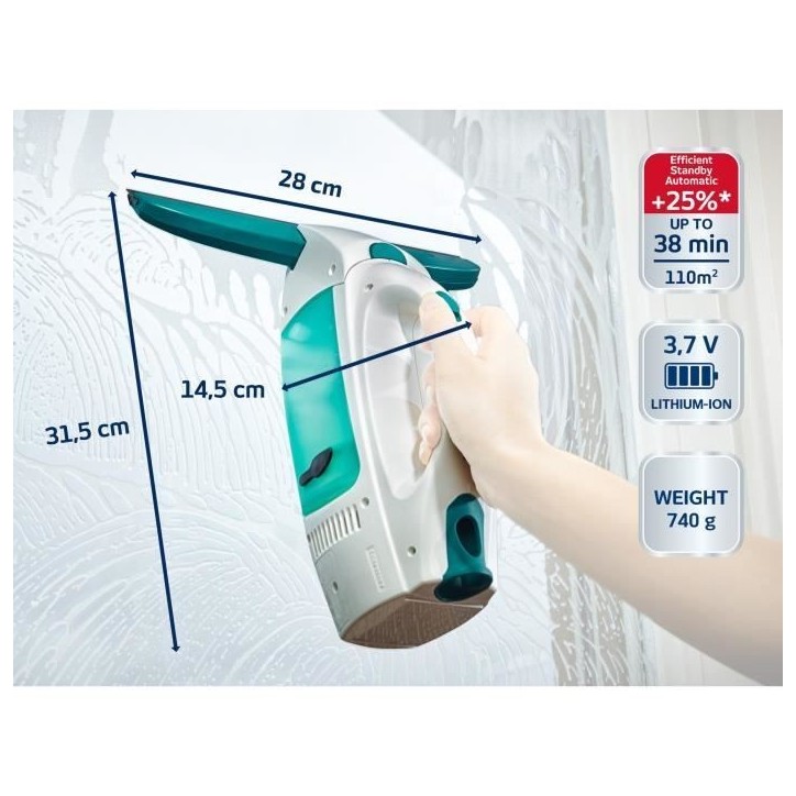 Nettoyeur pour vitre avec manche et mouilleur Leifheit Dry & Clean 51003, set pour un nettoyage sans traces, autonomie 38min Nettoyeur pour vitre avec manche et mouilleur Leifheit Dry & Clean 51003, set pour un nettoyage sans traces, autonomie 38min