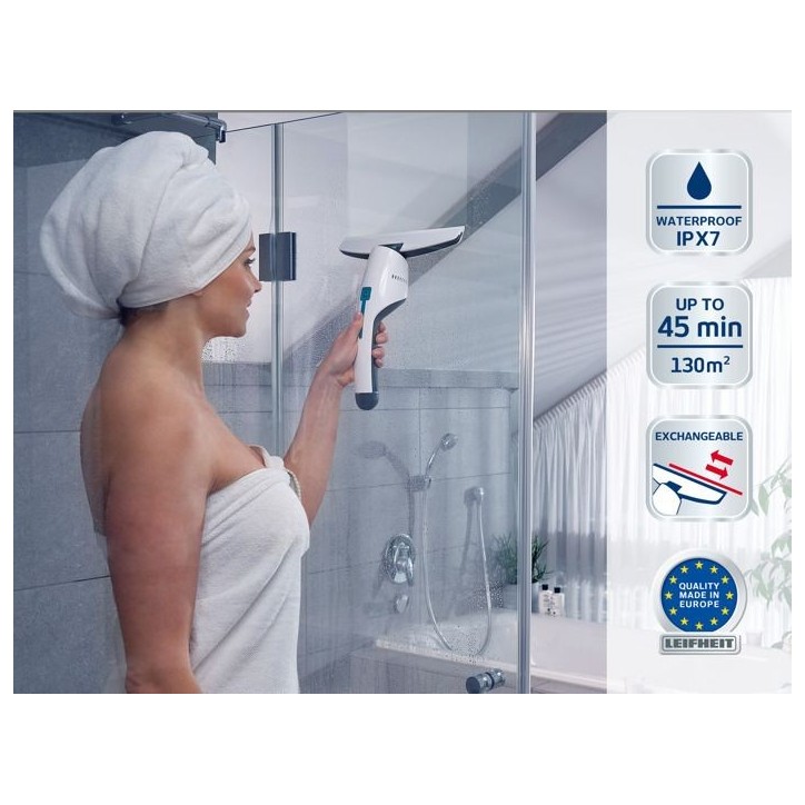 Aspirateur a vitres et salle de bains Leifheit Nemo 51035, lave vitres électrique avec boîtier étanche et support mural, blan Aspirateur a vitres et salle de bains Leifheit Nemo 51035, lave vitres électrique avec boîtier étanche et support mural, blan