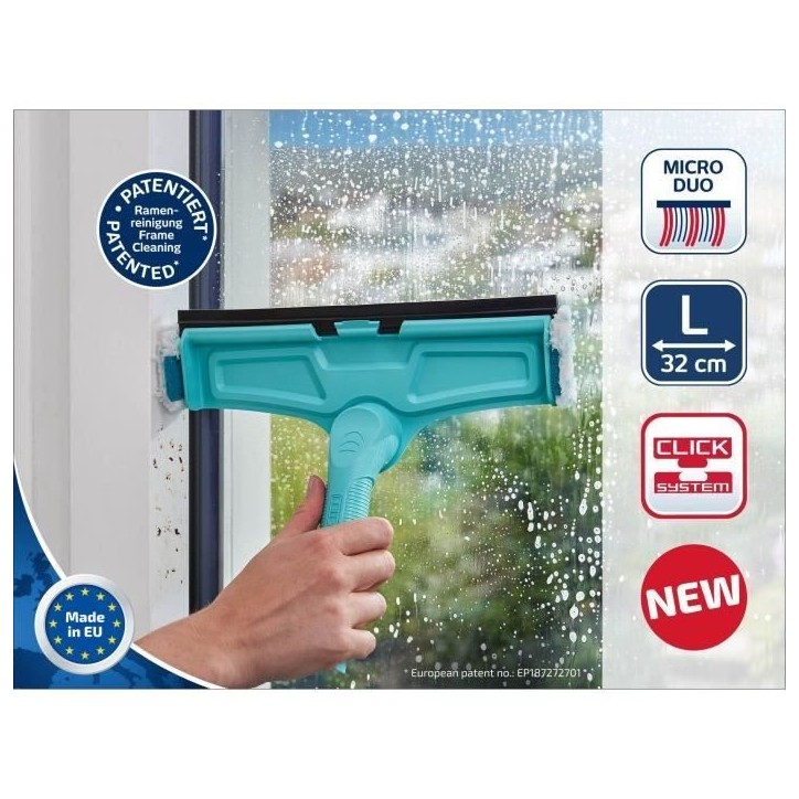 Lave-vitres 4-en-1 avec molleton microfibres Leifheit 51320, raclette vitre 32cm avec fonction de nettoyage brevetée du cadre Lave-vitres 4-en-1 avec molleton microfibres Leifheit 51320, raclette vitre 32cm avec fonction de nettoyage brevetée du cadre