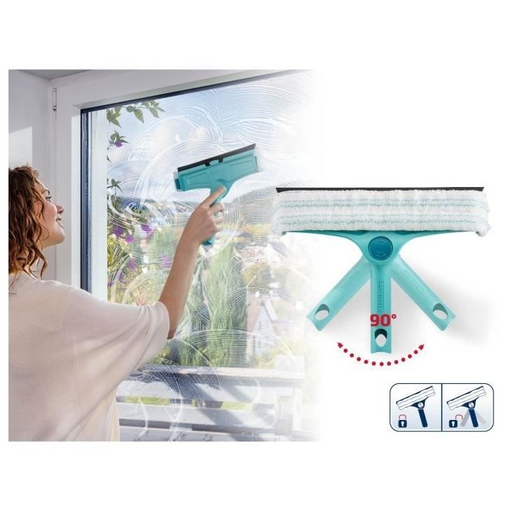 Lave-vitres 4-en-1 avec molleton microfibres Leifheit 51320, raclette vitre 32cm avec fonction de nettoyage brevetée du cadre Lave-vitres 4-en-1 avec molleton microfibres Leifheit 51320, raclette vitre 32cm avec fonction de nettoyage brevetée du cadre