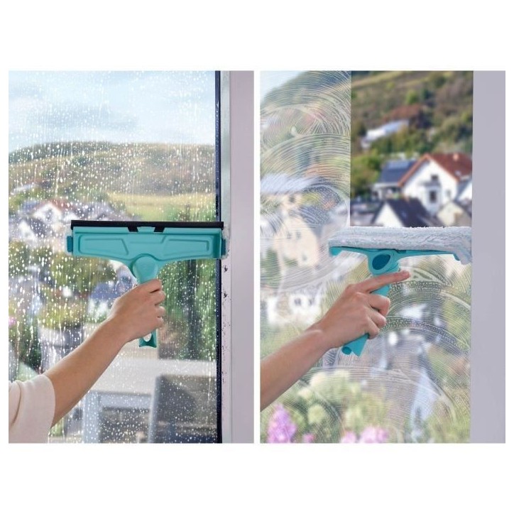 Lave-vitres 4-en-1 avec molleton microfibres Leifheit 51320, raclette vitre 32cm avec fonction de nettoyage brevetée du cadre Lave-vitres 4-en-1 avec molleton microfibres Leifheit 51320, raclette vitre 32cm avec fonction de nettoyage brevetée du cadre