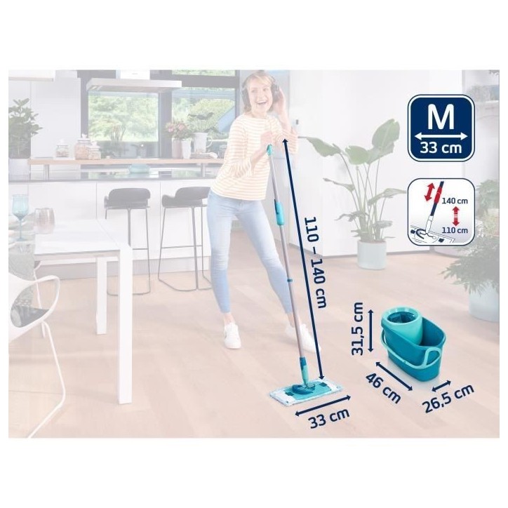 Set lave sol avec seau essoreur Leifheit Clean Twist M Ergo 52120, balais serpillere plat, manche télescopique de 110 a 140 cm Set lave sol avec seau essoreur Leifheit Clean Twist M Ergo 52120, balais serpillere plat, manche télescopique de 110 a 140 cm