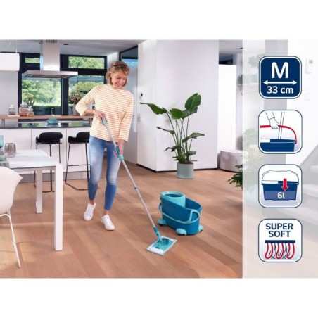 Set lave sol avec seau essoreur a roulettes Leifheit Clean Twist Ergo 52121, balais serpilliere plat, manche télescopique 110-1