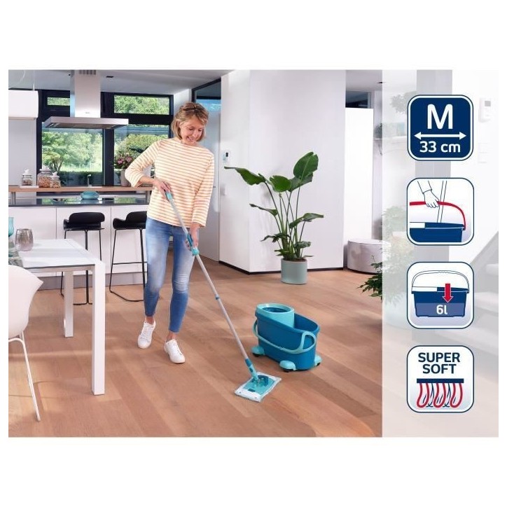 Set lave sol avec seau essoreur a roulettes Leifheit Clean Twist Ergo 52121, balais serpilliere plat, manche télescopique 110-1 Set lave sol avec seau essoreur a roulettes Leifheit Clean Twist Ergo 52121, balais serpilliere plat, manche télescopique 110-1