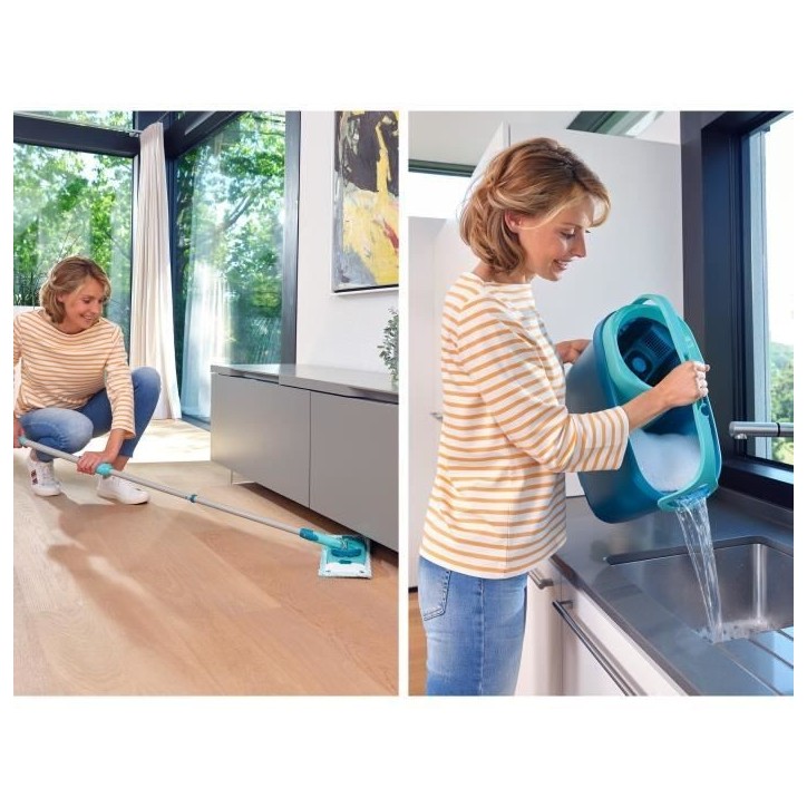 Set lave sol avec seau essoreur a roulettes Leifheit Clean Twist Ergo 52121, balais serpilliere plat, manche télescopique 110-1 Set lave sol avec seau essoreur a roulettes Leifheit Clean Twist Ergo 52121, balais serpilliere plat, manche télescopique 110-1