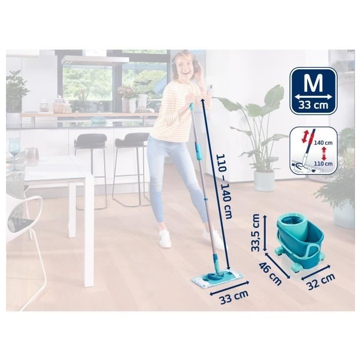 Set lave sol avec seau essoreur a roulettes Leifheit Clean Twist Ergo 52121, balais serpilliere plat, manche télescopique 110-1 Set lave sol avec seau essoreur a roulettes Leifheit Clean Twist Ergo 52121, balais serpilliere plat, manche télescopique 110-1