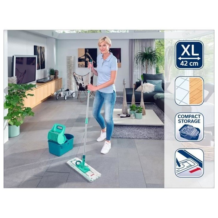 Set lave sol avec seau essoreur Leifheit Profi Compact 55092, balais a plat serpilliere 42cm avec housse idéal pour tous sols l Set lave sol avec seau essoreur Leifheit Profi Compact 55092, balais a plat serpilliere 42cm avec housse idéal pour tous sols l