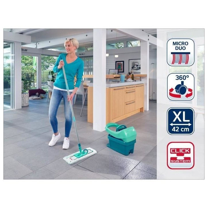 Set lave sol avec seau essoreur a roulettes Leifheit Profi XL Mobile 55096, balai serpilliere a plat 360° avec une housse micro Set lave sol avec seau essoreur a roulettes Leifheit Profi XL Mobile 55096, balai serpilliere a plat 360° avec une housse micro