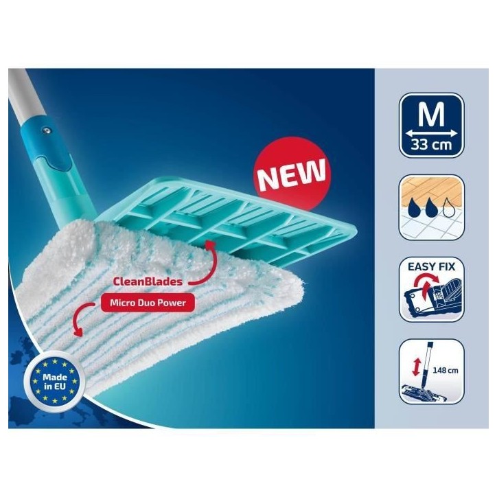 Set de nettoyage sol Leifheit PowerClean 55510, balai serpillere avec seau essoreur 6 L, 1x housse micro duo incluse, manche 148 Set de nettoyage sol Leifheit PowerClean 55510, balai serpillere avec seau essoreur 6 L, 1x housse micro duo incluse, manche 148