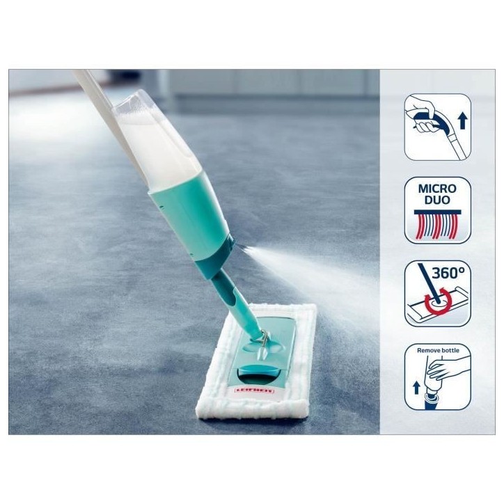 Balai pulvérisateur Leifheit Easy Spray XL 56690, lave sol articulé a 360° avec pulvérisateur intégré au manche, housse mi Balai pulvérisateur Leifheit Easy Spray XL 56690, lave sol articulé a 360° avec pulvérisateur intégré au manche, housse mi