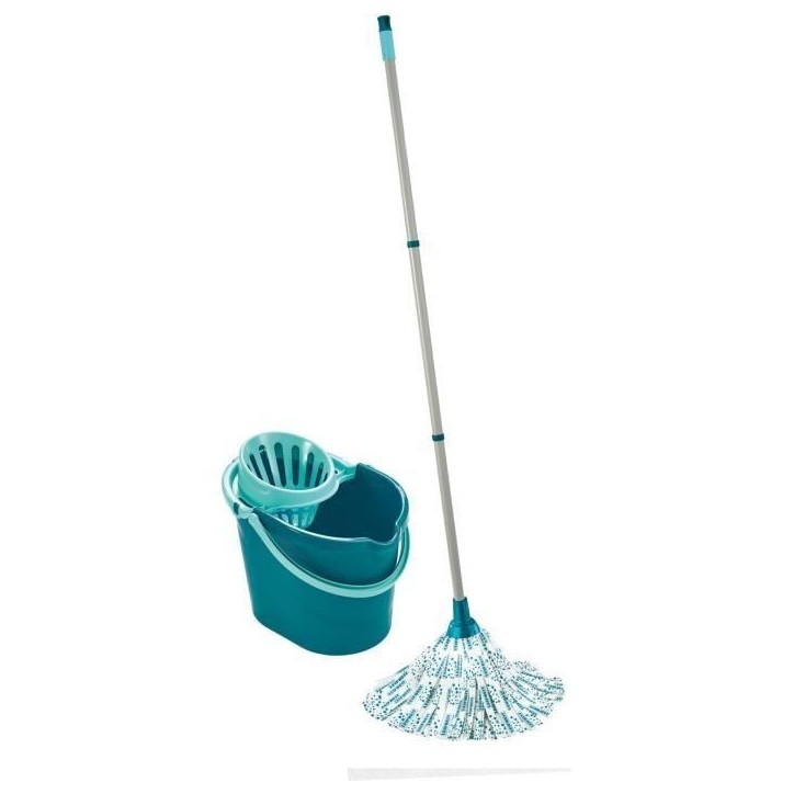 Set lave sol avec seau essoreur Leifheit Classic 56792, balai a franges en viscose tres absorbantes, seau essoreur 12 L, turquoi