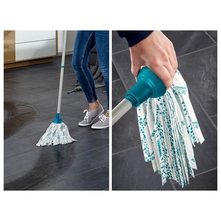 Set lave sol avec seau essoreur Leifheit Classic 56792, balai a franges en viscose tres absorbantes, seau essoreur 12 L, turquoi