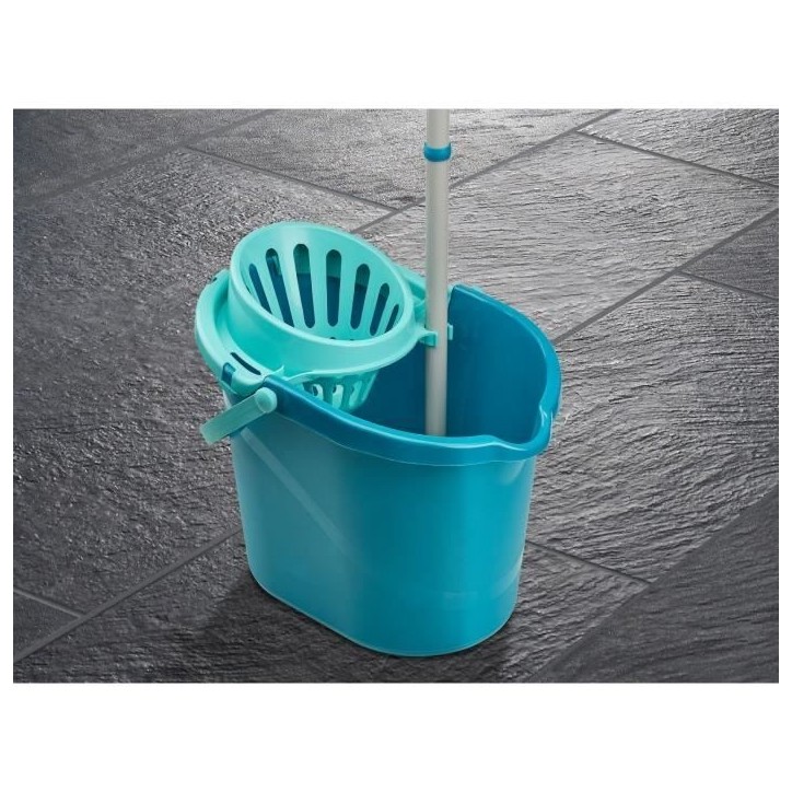 Set lave sol avec seau essoreur Leifheit Classic 56792, balai a franges en viscose tres absorbantes, seau essoreur 12 L, turquoi