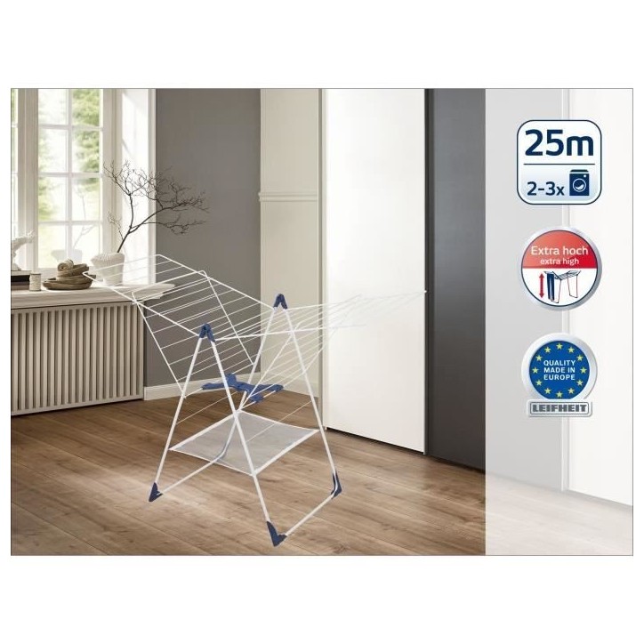 Étendoir a linge Leifheit Classic 250 Flex 81409, séchoir a linge avec 25m d'étendage et ailettes réglables en hauteur, blan Étendoir a linge Leifheit Classic 250 Flex 81409, séchoir a linge avec 25m d'étendage et ailettes réglables en hauteur, blan