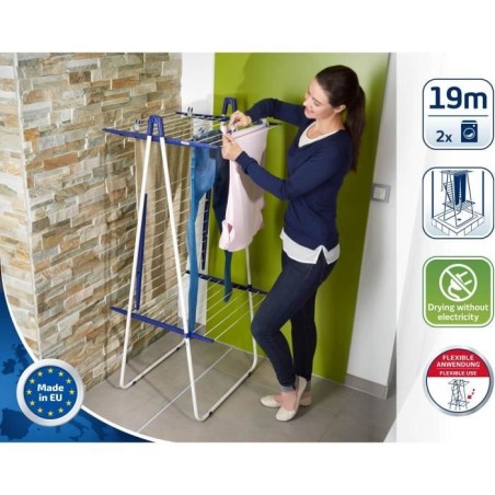 Séchoir a linge Leifheit 190 Pegasus Tower 81435, étendoir a linge a taille compacte avec 19m d'étendage, tour a 3 niveaux, b