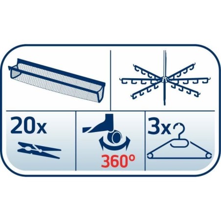 Séchoir a linge Leifheit 450 Deluxe 81464, étendoir a linge avec 45m d'étendage et accessoires, tour a 4 niveaux, blanc