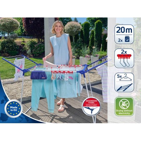 Étendoir a linge Leifheit Pegasus 200 Solid Comfort 81516, séchoir a linge avec 20m d'étendage, tancarville 8 accessoires, bl