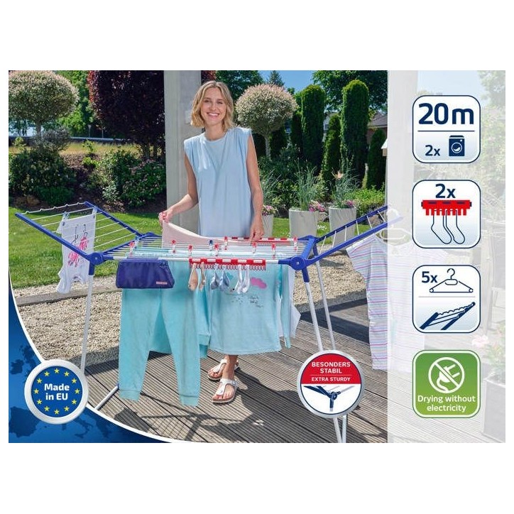 Étendoir a linge Leifheit Pegasus 200 Solid Comfort 81516, séchoir a linge avec 20m d'étendage, tancarville 8 accessoires, bl Étendoir a linge Leifheit Pegasus 200 Solid Comfort 81516, séchoir a linge avec 20m d'étendage, tancarville 8 accessoires, bl