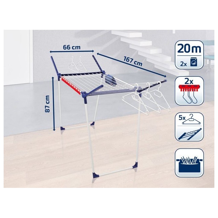Étendoir a linge Leifheit Pegasus 200 Solid Comfort 81516, séchoir a linge avec 20m d'étendage, tancarville 8 accessoires, bl Étendoir a linge Leifheit Pegasus 200 Solid Comfort 81516, séchoir a linge avec 20m d'étendage, tancarville 8 accessoires, bl