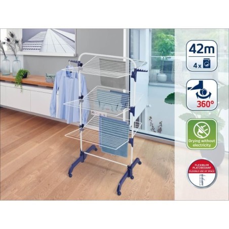 Séchoir a linge Leifheit 420 Comfort 81529 , étendoir a linge avec cadres rabattables et supports latéraux, 42m d'étendage,