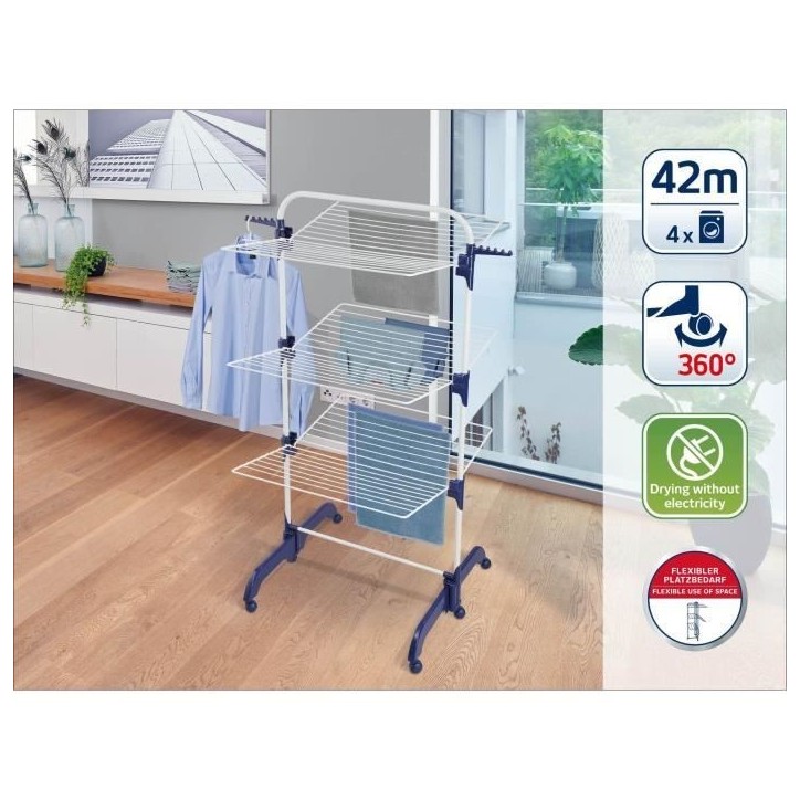 Séchoir a linge Leifheit 420 Comfort 81529 , étendoir a linge avec cadres rabattables et supports latéraux, 42m d'étendage, Séchoir a linge Leifheit 420 Comfort 81529 , étendoir a linge avec cadres rabattables et supports latéraux, 42m d'étendage,