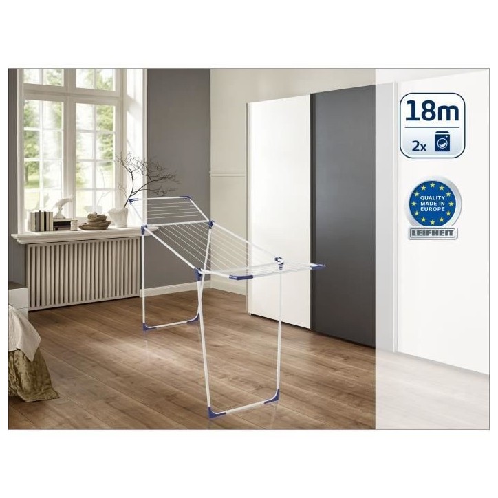 Étendoir a linge Leifheit Classic 180 Solid 81621, séchoir a linge compact avec 18m d'étendage et 4 supports pour cintres, bl Étendoir a linge Leifheit Classic 180 Solid 81621, séchoir a linge compact avec 18m d'étendage et 4 supports pour cintres, bl