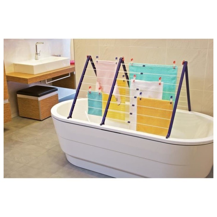 Étendoir a linge Leifheit Pegasus V Duo 81702, séchoir a linge extensible adapté aux baignoires, 19m d'étendage, blanc et bl Étendoir a linge Leifheit Pegasus V Duo 81702, séchoir a linge extensible adapté aux baignoires, 19m d'étendage, blanc et bl
