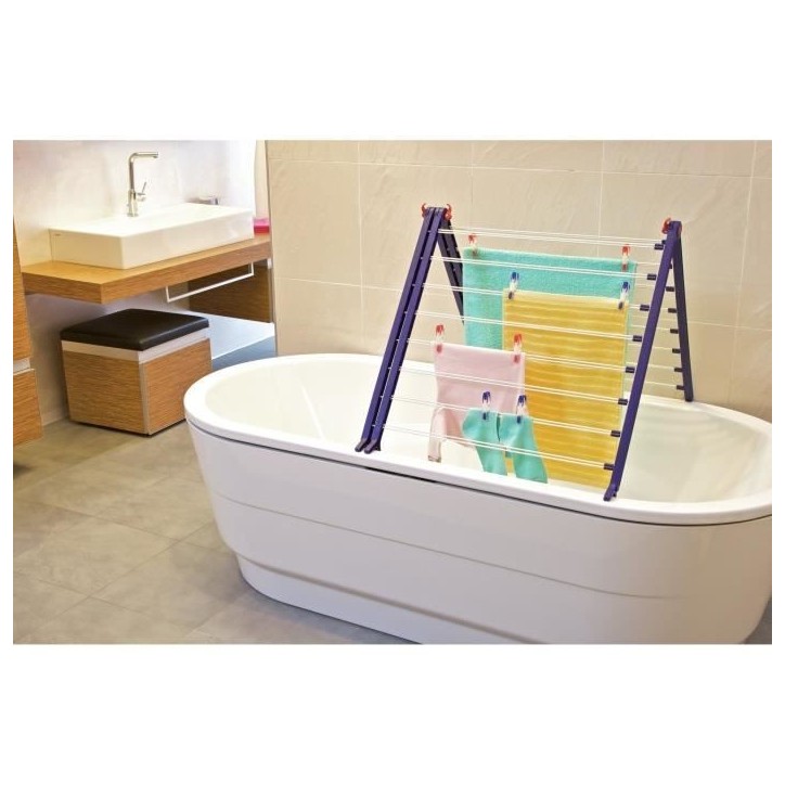 Étendoir a linge Leifheit Pegasus V Duo 81702, séchoir a linge extensible adapté aux baignoires, 19m d'étendage, blanc et bl Étendoir a linge Leifheit Pegasus V Duo 81702, séchoir a linge extensible adapté aux baignoires, 19m d'étendage, blanc et bl
