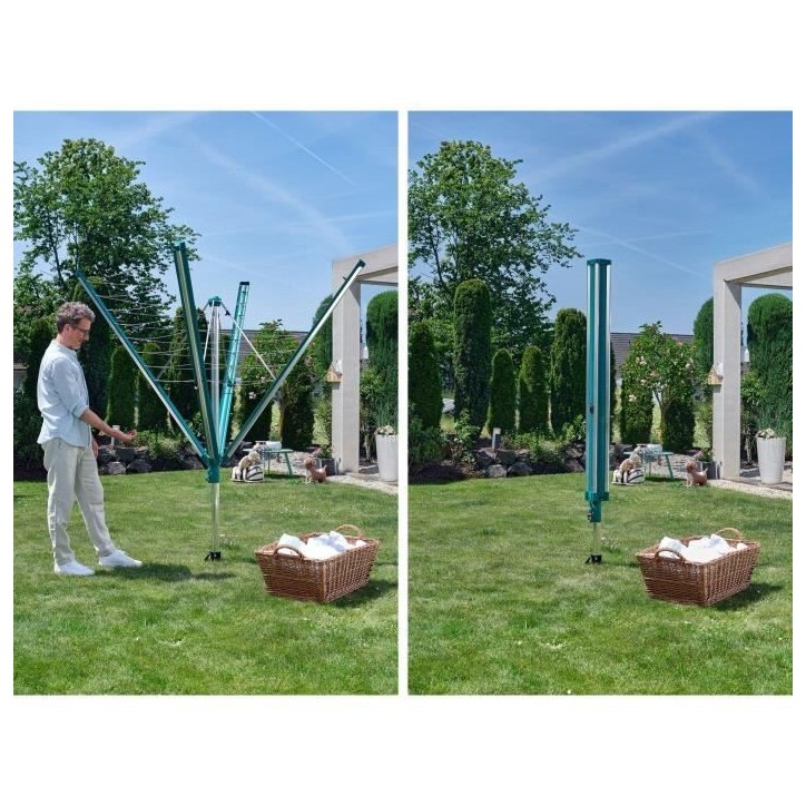 Séchoir parapluie Leifheit Linomatic 500 Deluxe Cover 82007, étendoir jardin avec fils rétractables et 50m d'étendage, houss Séchoir parapluie Leifheit Linomatic 500 Deluxe Cover 82007, étendoir jardin avec fils rétractables et 50m d'étendage, houss