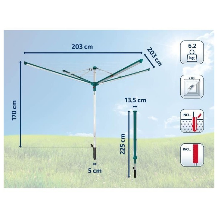 Séchoir parapluie Leifheit Linomatic 500 Deluxe Cover 82007, étendoir jardin avec fils rétractables et 50m d'étendage, houss Séchoir parapluie Leifheit Linomatic 500 Deluxe Cover 82007, étendoir jardin avec fils rétractables et 50m d'étendage, houss