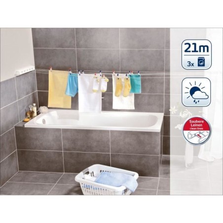 Séchoir mural Leifheit Rollfix 210 Longline 83040, étendoir mural dépliable avec 5 fils de 4,20m, pour intérieur et extérie