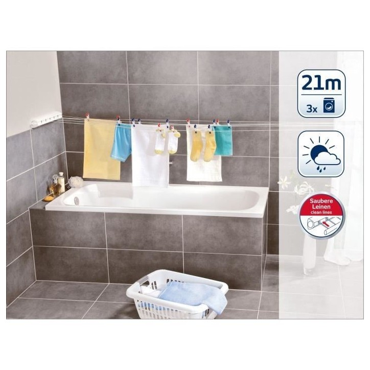 Séchoir mural Leifheit Rollfix 210 Longline 83040, étendoir mural dépliable avec 5 fils de 4,20m, pour intérieur et extérie Séchoir mural Leifheit Rollfix 210 Longline 83040, étendoir mural dépliable avec 5 fils de 4,20m, pour intérieur et extérie