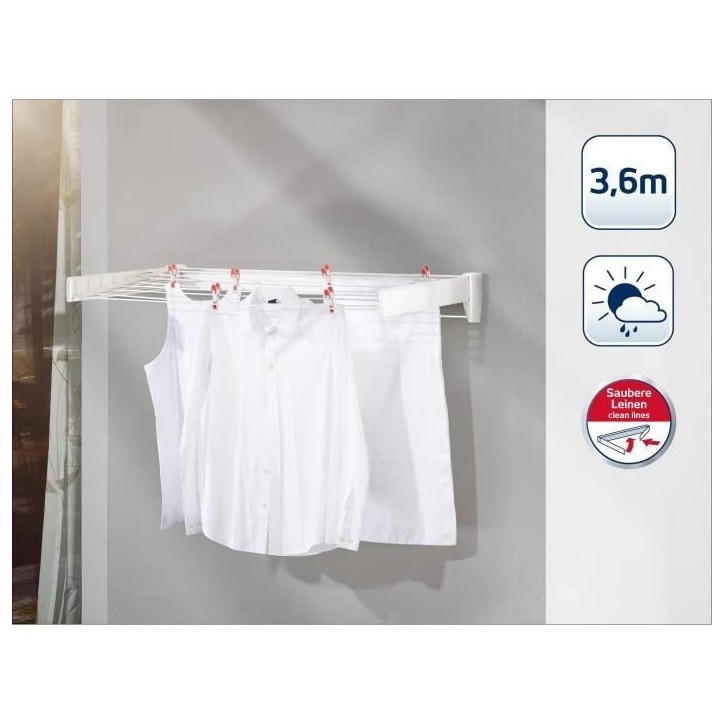 Séchoir mural Leifheit Telegant 36 Protect Plus 83201, étendoir mural dépliable avec 5 barres de 72cm, matériau inoxydable, Séchoir mural Leifheit Telegant 36 Protect Plus 83201, étendoir mural dépliable avec 5 barres de 72cm, matériau inoxydable,