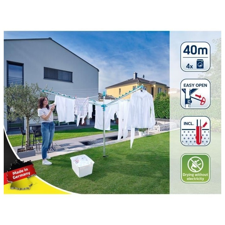 Séchoir parapluie Leifheit Linomatic 400 Easy 85285, étendoir a linge parapluie avec 40m d'étendage et syteme Easy-Lift, turq Séchoir parapluie Leifheit Linomatic 400 Easy 85285, étendoir a linge parapluie avec 40m d'étendage et syteme Easy-Lift, turq