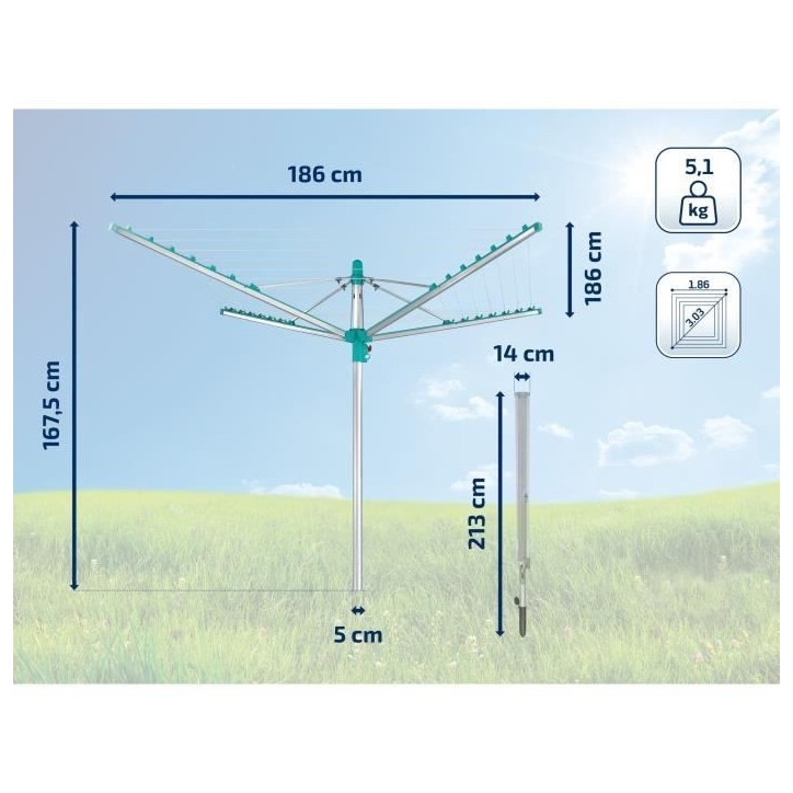 Séchoir parapluie Leifheit Linomatic 400 Easy 85285, étendoir a linge parapluie avec 40m d'étendage et syteme Easy-Lift, turq Séchoir parapluie Leifheit Linomatic 400 Easy 85285, étendoir a linge parapluie avec 40m d'étendage et syteme Easy-Lift, turq