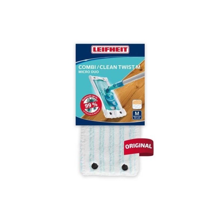 Housse micro duo Leifheit 55320, housse de rechange en microfibres pour balai serpilliere Clean Twist / Combi M, tous sols, 1 pi