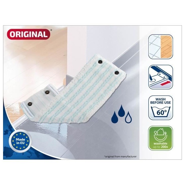 Housse micro duo Leifheit 55320, housse de rechange en microfibres pour balai serpilliere Clean Twist / Combi M, tous sols, 1 pi