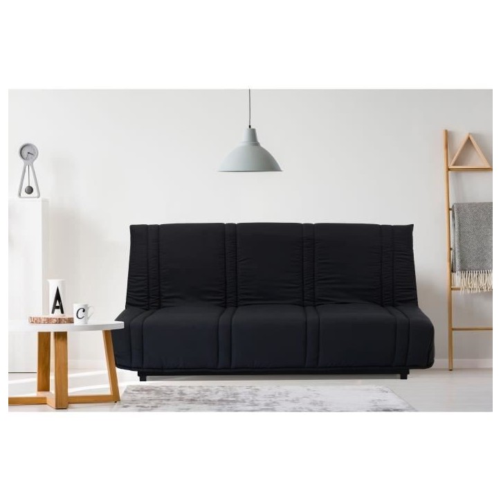 Banquette clic clac 3 places - tissu Noir - Style contemporain - L 193 x P 92 cm - LENA Banquette clic clac 3 places - tissu Noir - Style contemporain - L 193 x P 92 cm - LENA