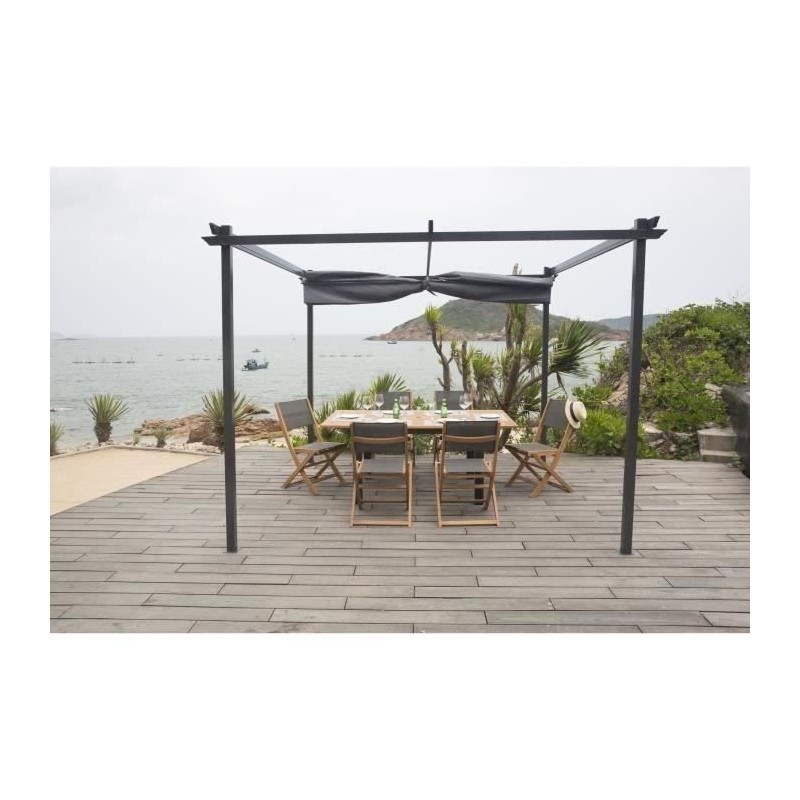 Pergola KIBA avec toit déroulant - Gris - 3 x 3 m Pergola KIBA avec toit déroulant - Gris - 3 x 3 m