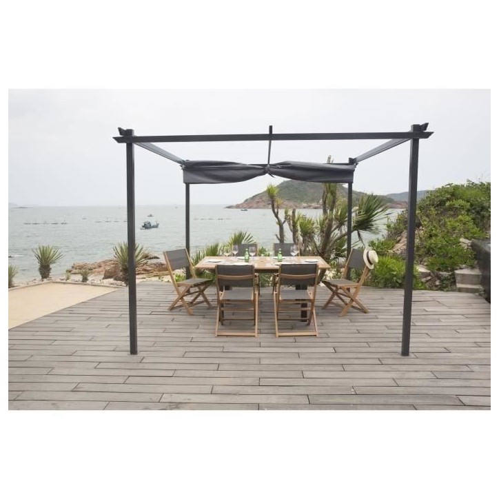 Pergola KIBA avec toit déroulant - Gris - 3 x 3 m Pergola KIBA avec toit déroulant - Gris - 3 x 3 m